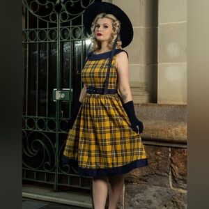 Dolly and Dotty UK Navy and Yellow tartan circle dress - size 4